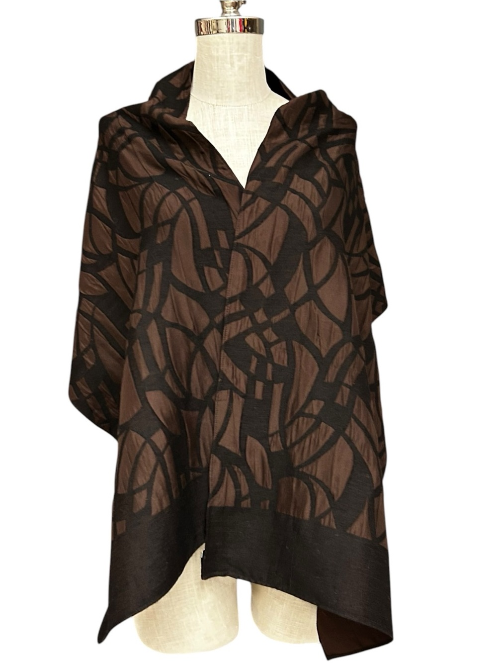 Armani Collezioni Brown Abstract Burnout Silk Blend Shawl Wrap Scarf